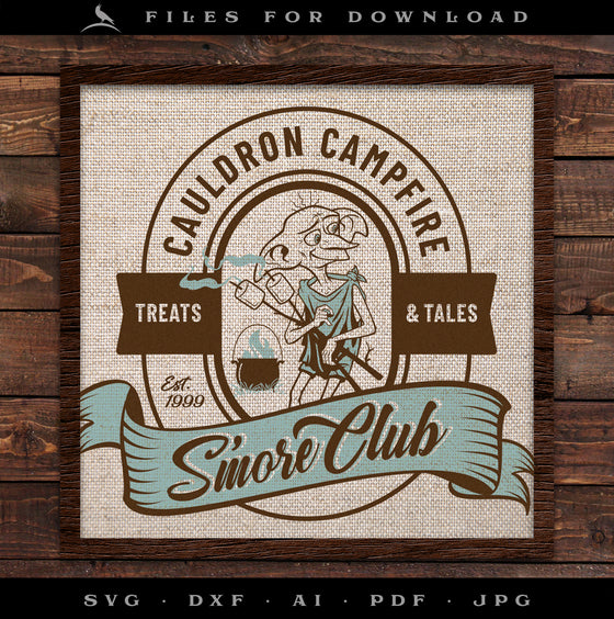 Art & Cut Files: Wizarding "Cauldron Campfire Smore Club" Design in Digital Format