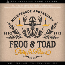  Embroidery Files: Frog & Toad Parts for Potions (Several Variations Between 6 and 10 Inches)