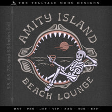  Embroidery:  "Amity Island Beach Lounge" Horror Humor - Four Sizes 5.5 to 8.5 Inches Tall