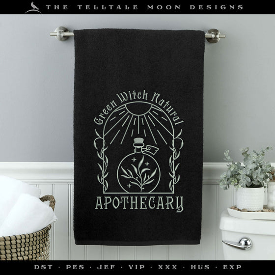 Embroidery: "Green Witch Natural Apothecary" Witchy Design - Five Sizes