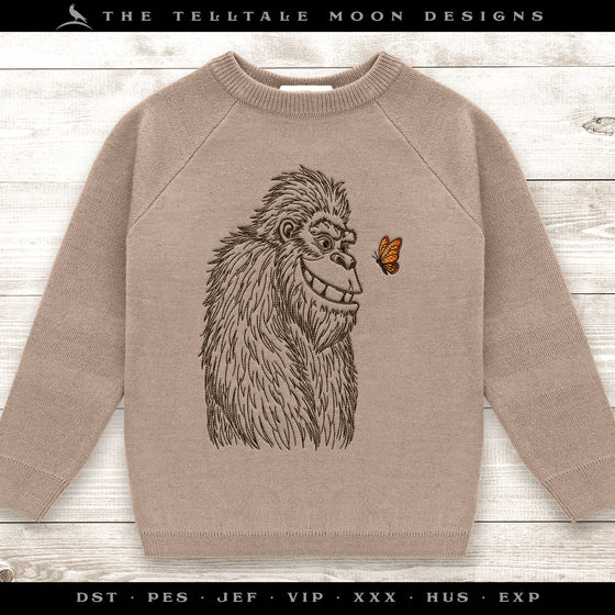 Embroidery: Bigfoot & Butterfly Sketch - Six Sizes Between 6 and 12 Inches Tall