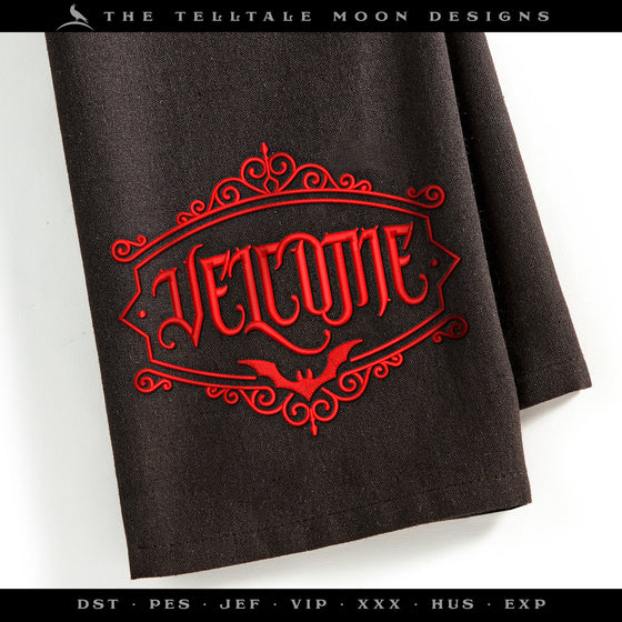 Embroidery Files: "Velcome" Vampire Theme in Four Sizes (5, 6, 7, and 8 Inches)