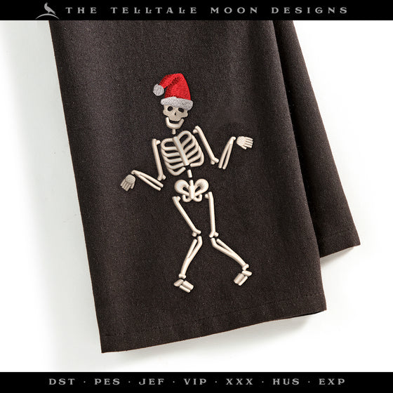 Embroidery: Dancing Santa Skeleton (4 Colors; 3 Sizes Between 6 and 7 Inches Tall)