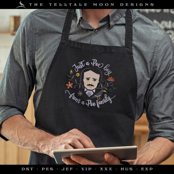 Embroidery: Darkly Fun Edgar Allen Poe Design (5, 6, 7, and 8 Inches; Up To 9 Thread Colors)