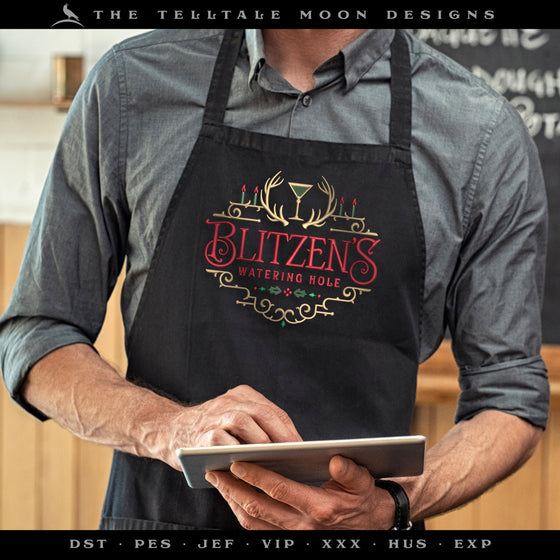 Embroidery: "Blitzen's Watering Hole" (4 Colors; 5 Sizes Between 5 and 9 Inches; Several Formats)