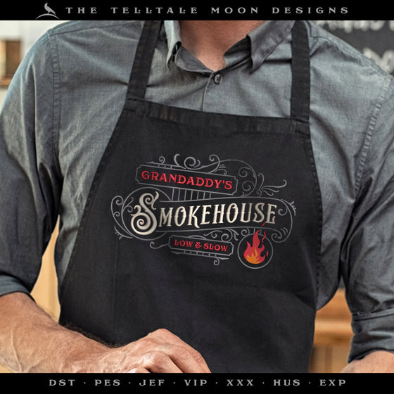 Embroidery: "Grandaddy's Smokehouse" Vintage Style - Four Sizes