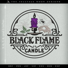  Embroidery: "Black Flame Candle" Label (Five Sizes, Six Thread Colors)
