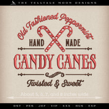  Embroidery: "Candy Canes" Retro Logo - Four Sizes Between 5 and 8 Inches