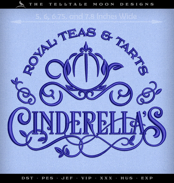 Machine Embroidery: Cinderella's Tarts & Teas Design in Five Sizes (5, 6, 6.75, 7.8, and 8.5 Inches Wide)