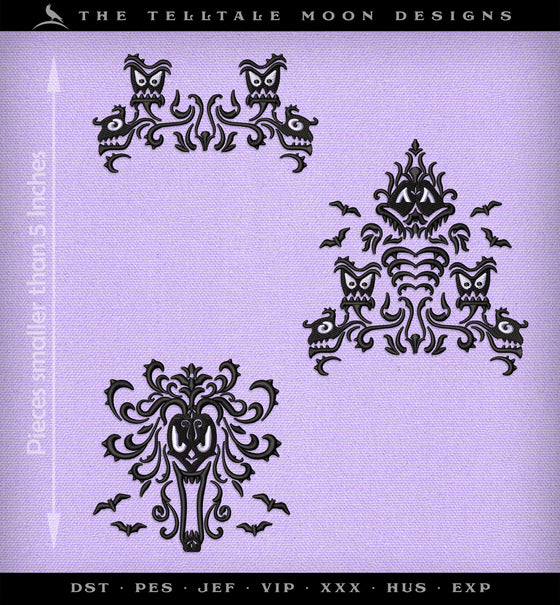 Machine Embroidery Files: Gothic Damask Inspired by Haunted Mansion (Five Sizes, Two Thread Colors)