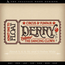  Embroidery: "Circus & Funfair" Horror Themed Ticket Set - 4, 6, 7, 10, and 12 Inches