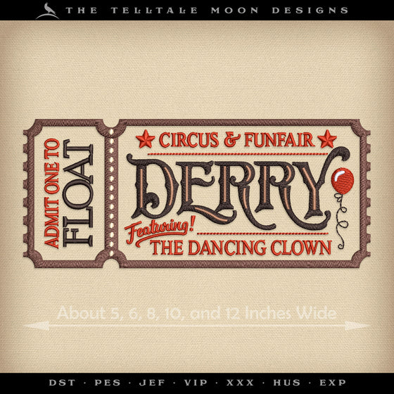 Embroidery: "Circus & Funfair" Horror Themed Ticket Set - 4, 6, 7, 10, and 12 Inches