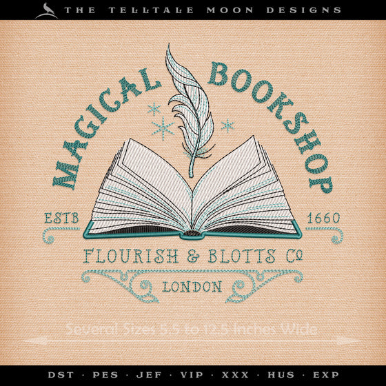 Embroidery: Magical Bookshop Doodle - Eight Sizes Between 5.5 and 12.5 Inches Wide