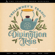  Embroidery Files: "Divination Teas" in Three Sizes (4, 5, 5.5 Inches), Plus Drink Cozy