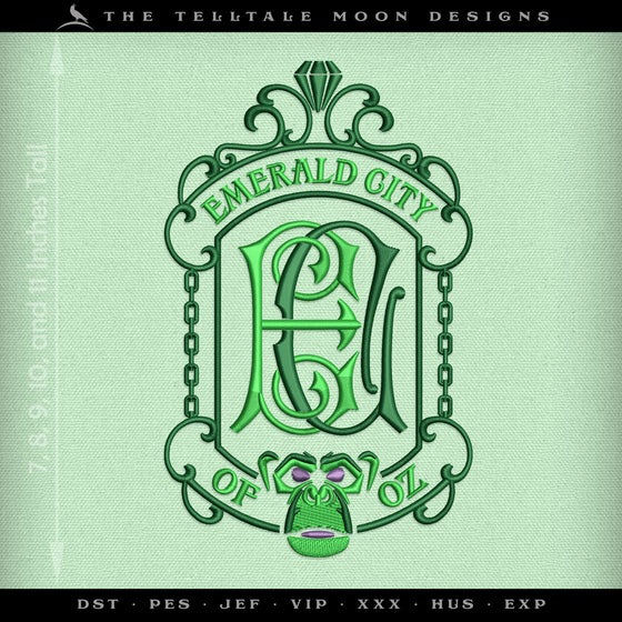 Embroidery Files: Emerald City Crest, Inspired by the Classic Book - Six Sizes 6 to 11 Inches Tall