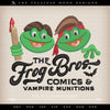 Embroidery Files: "Frog Bros. Comics" Logo - Five Sizes 5.5 to 9 Inches