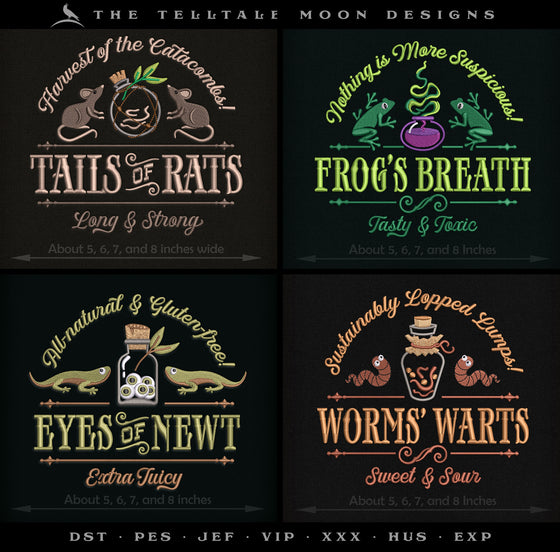 Embroidery Pack: Set of 4 Potion Ingredients - Four Sizes Each 5 to 8 Inches Wide