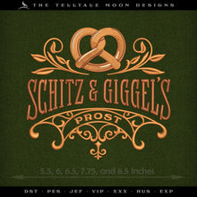  Embroidery: "Schitz & Giggels" Humor, Fun for Beer Fests, Man Caves, Kitchens - Five Sizes 5.5 to 8.5 Inches