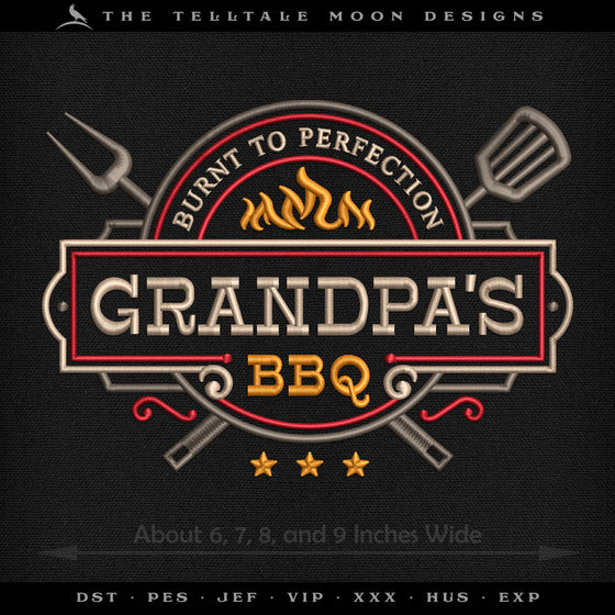 Embroidery: "Grandpa's BBQ" Fun Logo for Backyard Barbecue