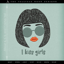  Embroidery Files: "I Kiss Girls" (Lesbian/Bi/Pan/Trans Inspired) - Four Sizes between 4 and 7 Inches - 3 Thread Colors