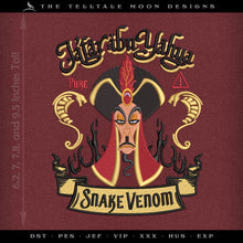  Embroidery Set: Villain Vizier "Snake Venom" Label Design in Four Sizes 6.5 to 9.5 Inches Tall