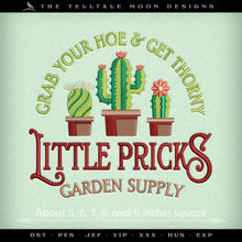  Embroidery: "Little Pricks Garden Supply" - About 5, 6, 7, 8, and 9 Inches Square