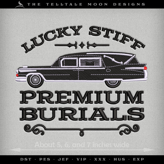 Embroidery: "Lucky Stiff Burials" Antique Humor - Three Sizes About 5, 6, and 7 Inches