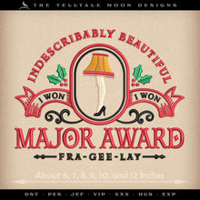  Embroidery: "Major Award" Leg Lamp Sign - Six Sizes 6 to 12 Inches Wide