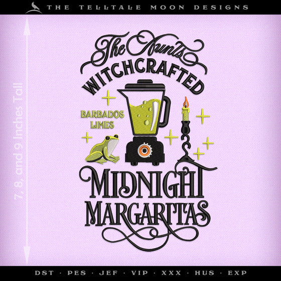 Embroidery: Midnight Margaritas in Three Sizes Between 7 and 9 Inches Tall