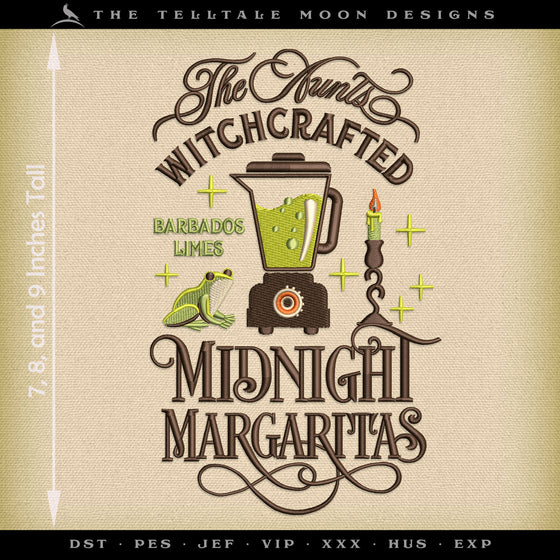 Embroidery: Midnight Margaritas in Three Sizes Between 7 and 9 Inches Tall