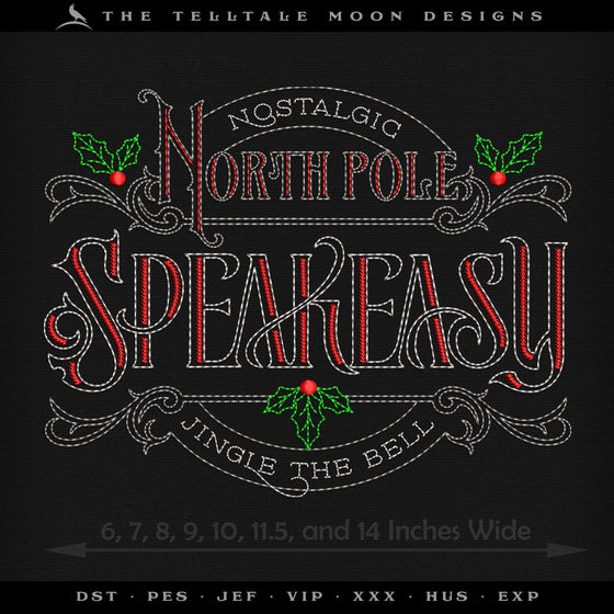 Embroidery: Run-stitch "Nostalgic North Pole Speakeasy" - Seven Sizes - Four Thread Colors