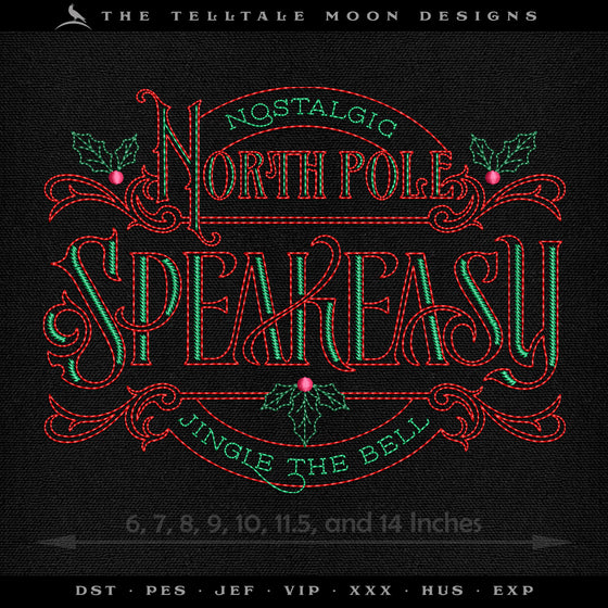 Embroidery: Run-stitch "Nostalgic North Pole Speakeasy" - Seven Sizes - Four Thread Colors