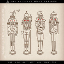  Embroidery Set: Drawings of Four Nutcrackers, PLUS Pennant and Tree Skirt Artwork for Classic Decorating - 6x6, 5x7, and Larger Hoops