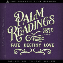  Embroidery: "Palm Readings" Dark Vintage Design - 5, 6, and 7 Inches Square