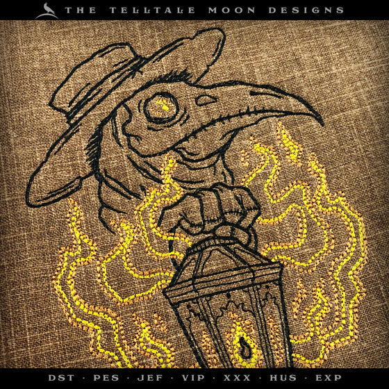 Embroidery: Plague Doctor Doodle (5, 6, 7, 8, 10, and 11 Inches Tall, Three Colors)