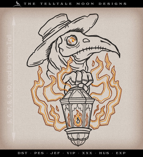 Embroidery: Plague Doctor Doodle (5, 6, 7, 8, 10, and 11 Inches Tall, Three Colors)