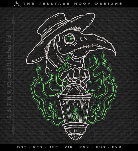Embroidery: Plague Doctor Doodle (5, 6, 7, 8, 10, and 11 Inches Tall, Three Colors)