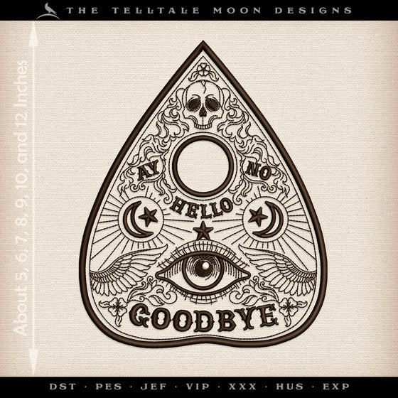 Embroidery: Drawing of a Ouija Planchette - Eight Sizes 5 to 12 Inches Tall