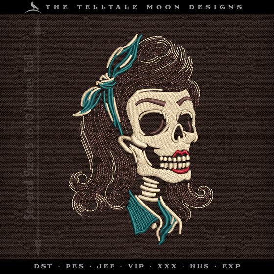 Embroidery: Rockabilly Ghoulfriend - Six Sizes Between 5 and 10 Inches - 4 Thread Colors