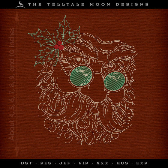 Embroidery: Run-stitch Santa Sketch - Seven Sizes Between 4 and 10 Inches Tall