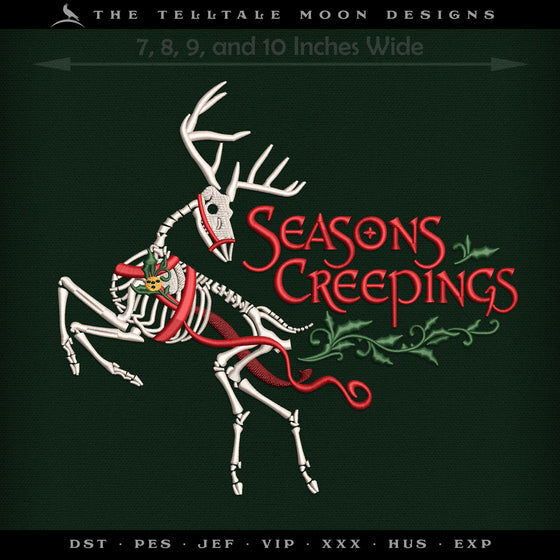Embroidery: Gothic Holiday "Seasons Creepings" Design (Four Sizes, Six Thread Colors)