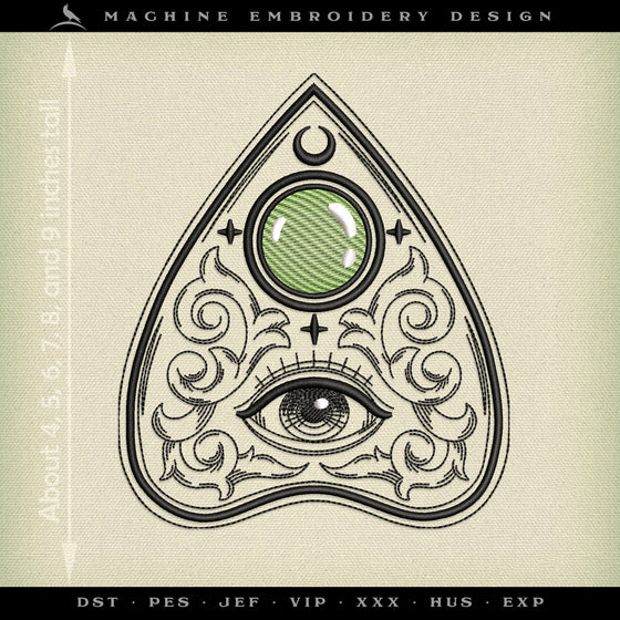 Embroidery: Seeing-eye Ouija Planchette - Six Sizes 4 to 9 Inches Tall