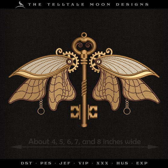 Embroidery: Steampunk Moth - 4, 5, 6, 7, and 8 Inch Versions