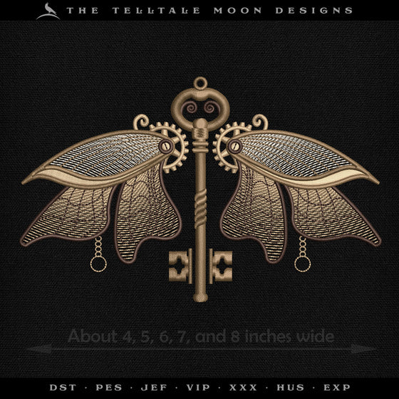 Embroidery: Steampunk Moth - 4, 5, 6, 7, and 8 Inch Versions