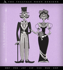  Embroidery: Gothic Sugarskull Day of the Dead Couple (7, 8, 9, 10 Inches, Two Thread Colors)