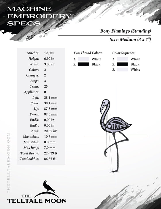 Embroidery: Flamingo Skeletons (Set Includes Individual Bird Files and Pair Files, in 6.9 and 7.8 Inches Tall)