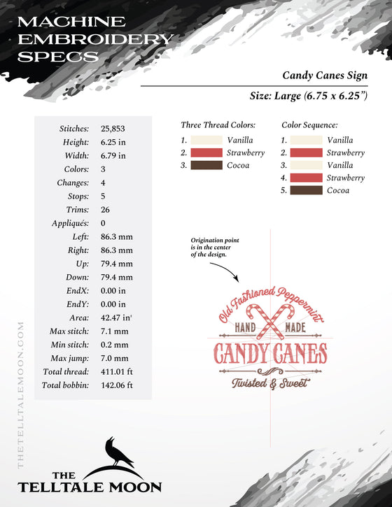 Embroidery: "Candy Canes" Retro Logo - Four Sizes Between 5 and 8 Inches
