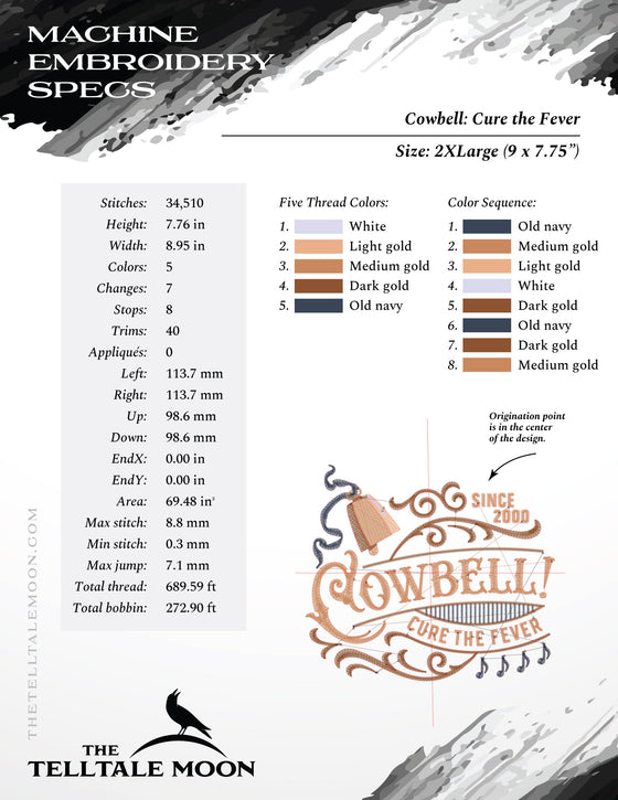 Embroidery: Classic Comedy "Cowbell, Cure the Fever" - Five Sizes
