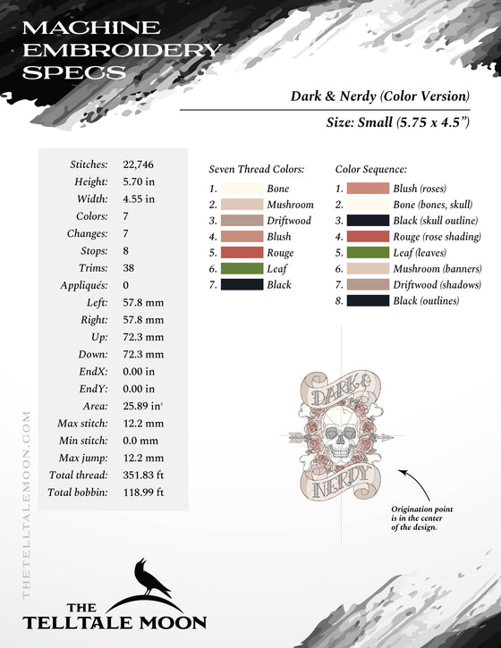 An Embroidery: "Dark & Nerdy" Tattoo Themed Design - Two Styles - Six Sizes Each