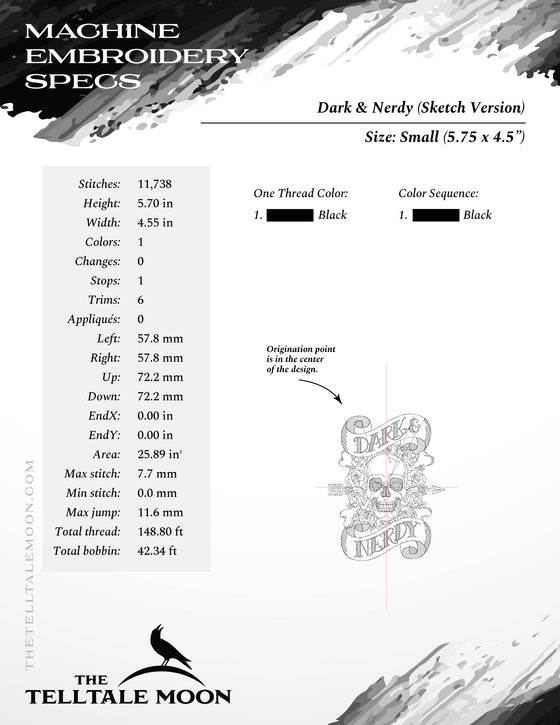 An Embroidery: "Dark & Nerdy" Tattoo Themed Design - Two Styles - Six Sizes Each
